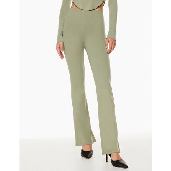 Aritzia Wilfred Flare Pants Candace Womens Size Small Ribbed Stretch Bitter Sage - Picture 1 of 11